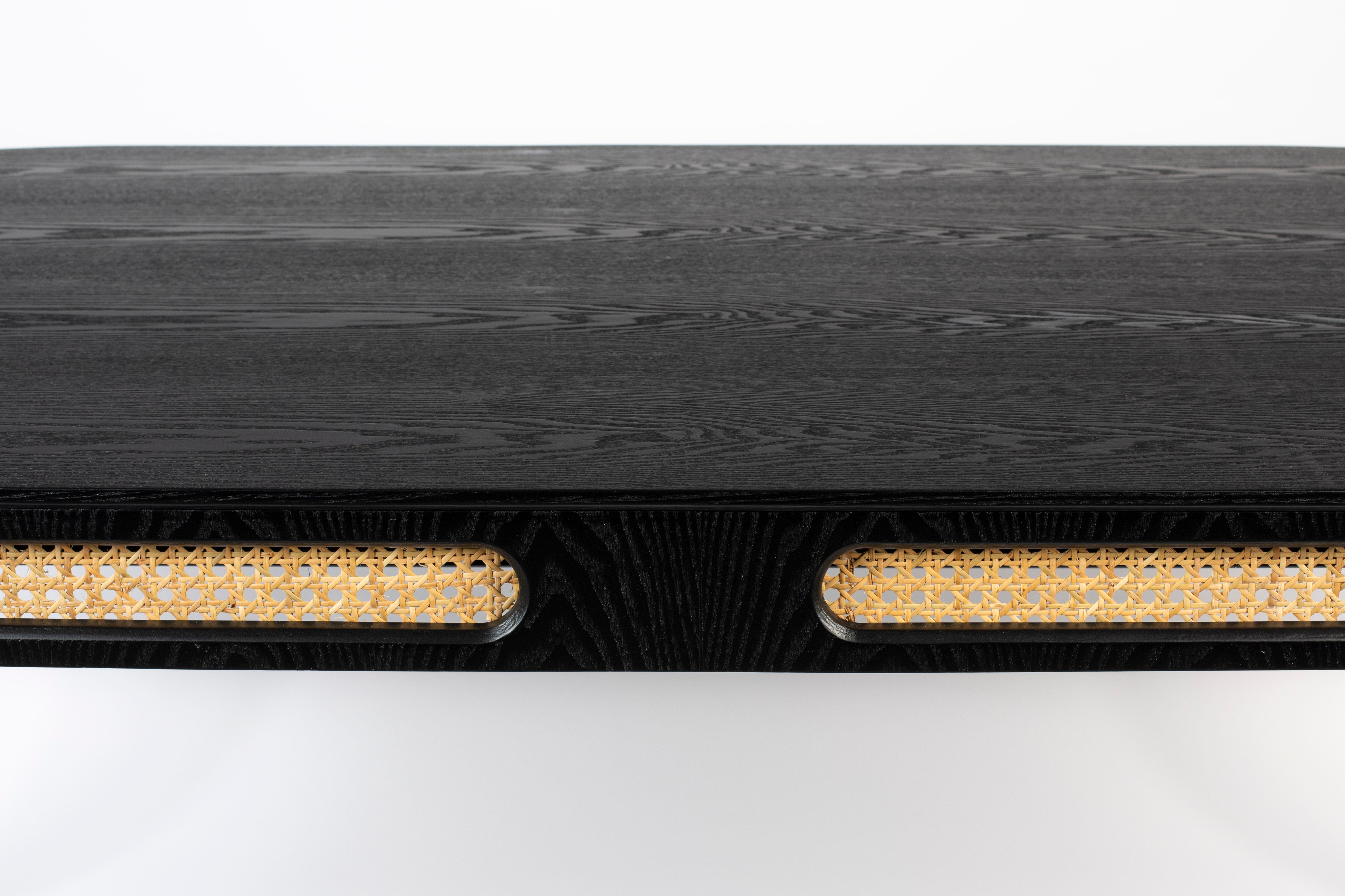 Bold Monkey Don't Stop The Webbing Black Wood & Rattan Dining Table 180cm